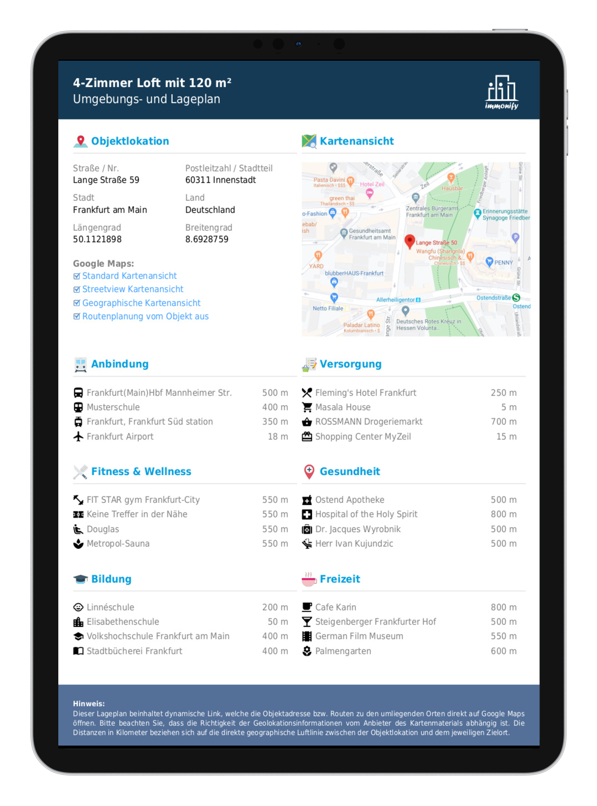 Seite 4: Automatisierte Beschreibungen für das Objekt, die Ausstattung sowie Lageinformationen